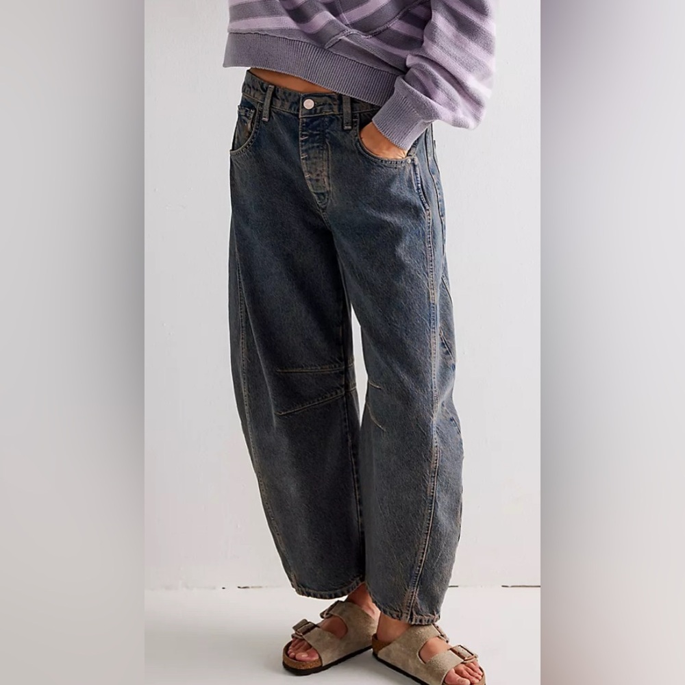 Free People We The Free Good Luck Mid-Rise Barrel Jeans